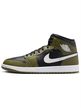 Кроссовки Jordan 1 Mid Black White Olive 61106394 - фото 8396727