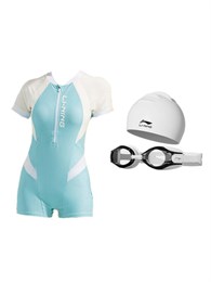 LiNing Sports Trend Series One-piece Swimsuit Women's White Blue 61319899